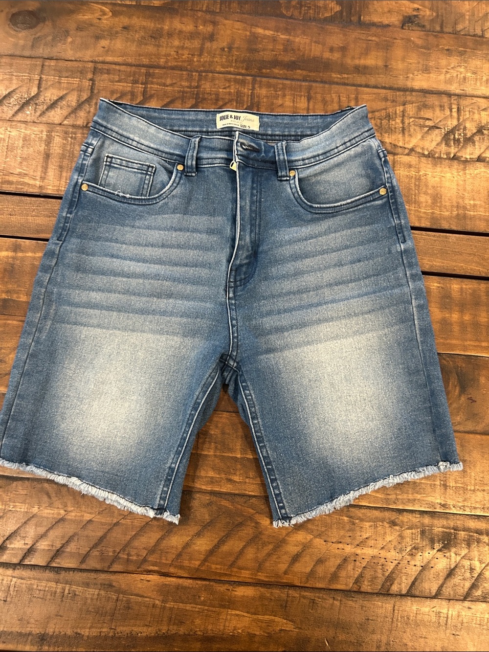 Jolie & Joy by FCT with Love Denim Frayed Hem Bermuda Shorts - Light Blue
